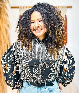 CAMISA BOTÕES-PRETO - BOHO CHIC-VISCOSE PRÉ LAVADA G260
