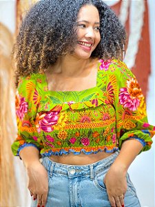BLUSA PRINCESA - LÍDIA - BOHO - COR PREDOMINANTE- VERDE -VISCOSE PRÉ LAVADO