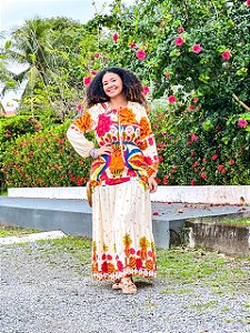 VESTIDO CAMPONESA  - BOHO - BRANCO-VISCOSE PRÉ LAVADO