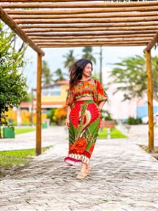 CONJUNTO AMALIA - BOHO -COR PREDOMINANTE- VERDE - VISCOSE PRÉ LAVADO
