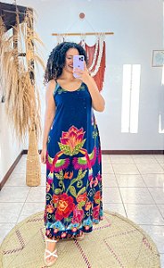 VESTIDO LAURA - BOHO - AZUL -VISCOSE PRÉ LAVADO