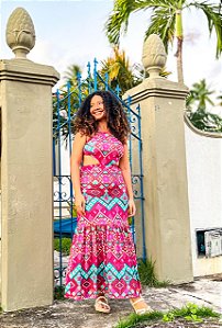 VESTIDO CAROL- CIDADE DOS AZULEJOS - ROSA-FLUITY POLIAMIDA