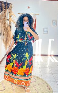 VESTIDO DIANA -PLUS SIZE- ESTAÇÕES-PRETO -VISCOSE PRÉ LAVADO ,GRAMADURA 140