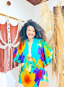 CONJUNTO AMORA- PRIMAVERA VERÃO -AZUL -VISCOSE PRÉ LAVADO ,GRAMADURA 140
