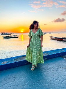 VESTIDO ESTER COM MANGA - PRIMAVERA VERÃO -VERDE- VISCOLINHO
