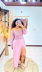 SAIA  LIZ - PRIMAVERA VERÃO -ROSA CHÁ-VISCOSE PRÉ LAVADO ,GRAMADURA 140