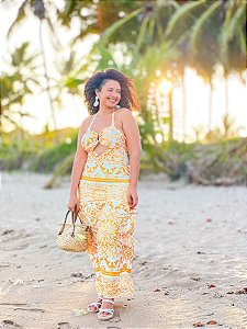 VESTIDO VITÓRIA- ALÇA- AMARELO - FLUITY POLIAMIDA