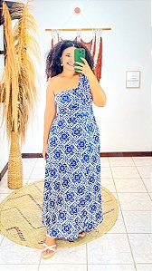 VESTIDO MAIA - AZULEJOS - GRÉCIA- AZUL-FLUITY POLIAMIDA