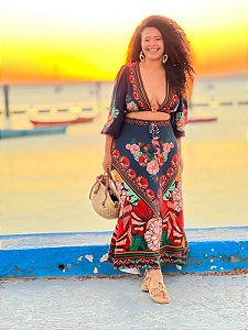 SAIA ÁGATA - PRAIA URBANA -AZUL MARINHO- VISCOSE PRÉ LAVADO