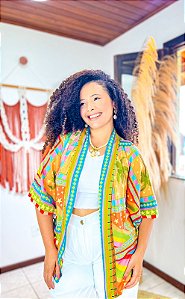 KIMONO  - SOL DE VERÃO-LARANJA - VISCOSE PRÉ LAVADO