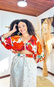 SAIA AJUSTÁVEL - PRAIA URBANA -OFF DETALHES LARANJA- VISCOSE PRÉ LAVADO