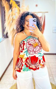 BLUSA MARIANA- PRAIA URBANA -OFF COM DETALHES COLORIDOS - VISCOSE PRÉ LAVADO
