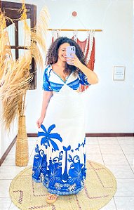 VESTIDO SOL - SOL DE VERÃO-AZUL- VISCOSE PRÉ LAVADO
