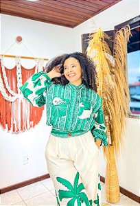 CAMISA BOTÕES- SOL DE VERÃO -VERDE -VISCOSE PRÉ LAVADO