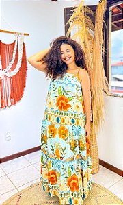 VESTIDO LANA DE ALÇA- AZUL - SOL DE VERÃO - VISCOSE PRÉ LAVADA