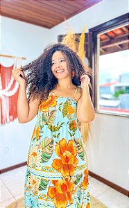 VESTIDO ELISA DE ALÇA- AZUL - SOL DE VERÃO - VISCOSE PRÉ LAVADA