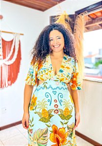 VESTIDO ELISA - AZUL - SOL DE VERÃO - VISCOSE PRÉ LAVADA