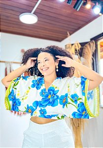 CROPPED MORCEGO - PRAIA URBANA -AZUL- VISCOSE PRÉ LAVADO