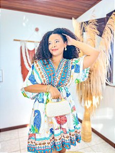 VESTIDO MORCEGO CURTO- ALTO VERÃO- LUA AMARELO-VISCOSE PRÉ LAVADO ,GRAMADURA 140