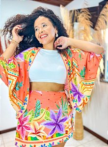 CONJUNTO AMORA - ALTO VERÃO- LARANJA -  -VISCOSE PRÉ LAVADO ,GRAMADURA 140