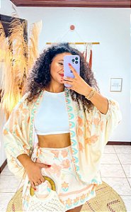 CONJUNTO AMORA - ALTO VERÃO- FLOR LARANJA -VISCOSE PRÉ LAVADO ,GRAMADURA 140