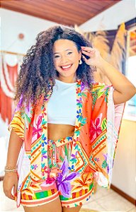 CONJUNTO LETÍCIA- ALTO VERÃO- LARANJA- VISCOSE PRÉ LAVADO ,GRAMADURA 140