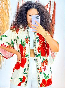 KIMONO  - ALTO VERÃO-VERMELHO - VISCOSE PRÉ LAVADO