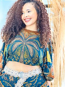 CROPPED MORCEGO - AZUL- VISCOSE PRÉ LAVADO