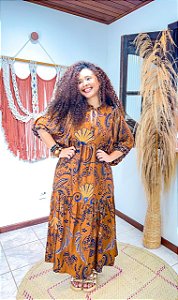 VESTIDO LORENA -SOL -MARROM - VISCOSE PRÉ LAVADO