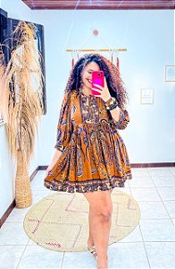 VESTIDO LORENA- CURTO -SOL -MARROM- VISCOSE PRÉ LAVADO