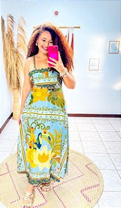 VESTIDO REBECA -  ALÇA  - SOL -AZUL -VISCOSE PRÉ LAVADO ,GRAMADURA -230