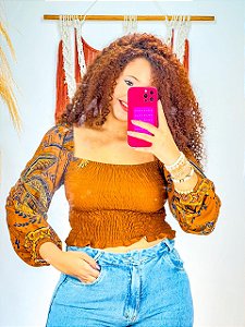 CROPPED LASTEX - SOL-MARROM- VISCOSE PRÉ LAVADO