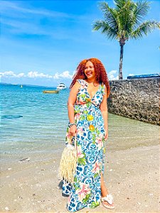 VESTIDO LINDA - ITÁLIA -AZUL- VISCOSE PRÉ LAVADO - COD- 3565