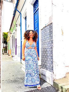 CONJUNTO LUZ - ALÇA- AZULEJOS - SÃO LUÍS - AZUL -FLUITY POLIAMIDA