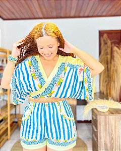 SHORT SARJA - ITÁLIA -AZUL - SARJA E ALGODÃO- COD- 3608