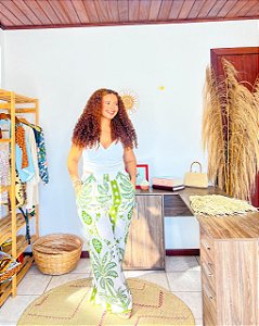 CALÇA PANTALONA AMORA -G- SOL DE VERÃO -VERDE - VISCOLINHO