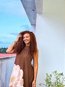 VESTIDO SUZANE-G- FLORECER -MARROM- VISCOSE PRÉ LAVADO