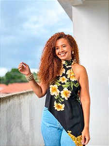 BLUSA ARIELA-G- PRETO- FLORECER- VISCOSE PRÉ LAVADA