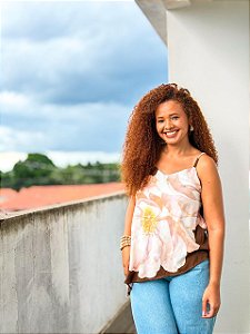 BLUSA FERNANDA -M- MARROM - FLORECER- VISCOSE PRÉ LAVADA