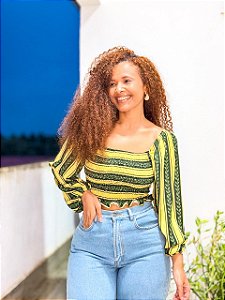 BLUSA CIGANINHA -VERDE - BRASILIDADE - VISCOSE PRÉ LAVADA