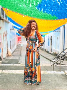 VESTIDO LUIZA -COLORIDO-BRASILIDADE- VISCOSE PRÉ LAVADO