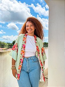 KIMONO -BRASILIDADE - VERDE-VISCOSE PRÉ LAVADO