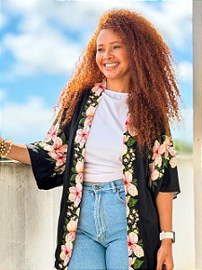KIMONO -BRASILIDADE - PRETO -VISCOSE PRÉ LAVADO