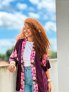 KIMONO -BRASILIDADE - VINHO-VISCOSE PRÉ LAVADO