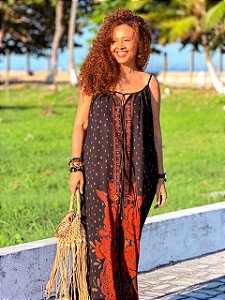 VESTIDO TRANSFORME-SE- PÔR DO SOL -MARROM COM DETALHES -VISCOSE PRÉ LAVADO