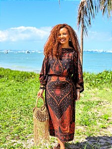 VESTIDO LINDA - PÔR DO SOL -AZUL MARINHO - VISCOSE PRÉ LAVADO