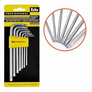 Kit Jogo De Chave Torx Tipo L 7 Peças T10 A T40 Profissional