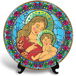 Mãe Maria e Jesus (Azulejo Redondo)