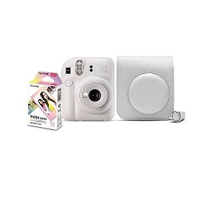 Kit Câmera Instax Mini 12 Branco com 10 fotos Macaron e Bolsa