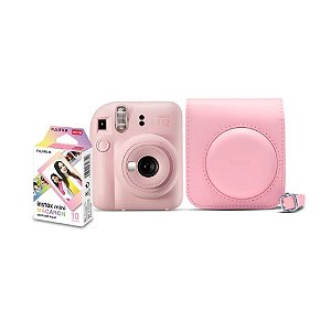 Kit Câmera Instax Mini 12 Rosa com 10 fotos Macaron e Bolsa
